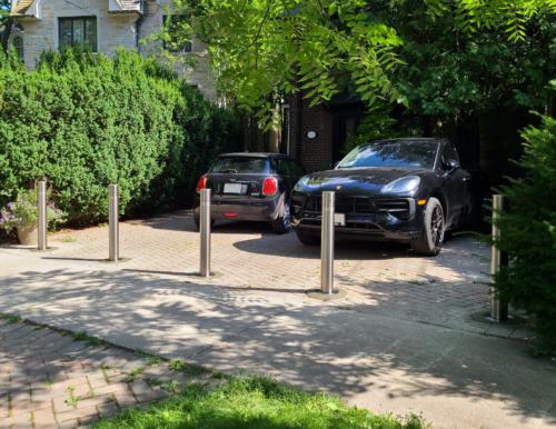 driveway bollards placed in front of Canadian home